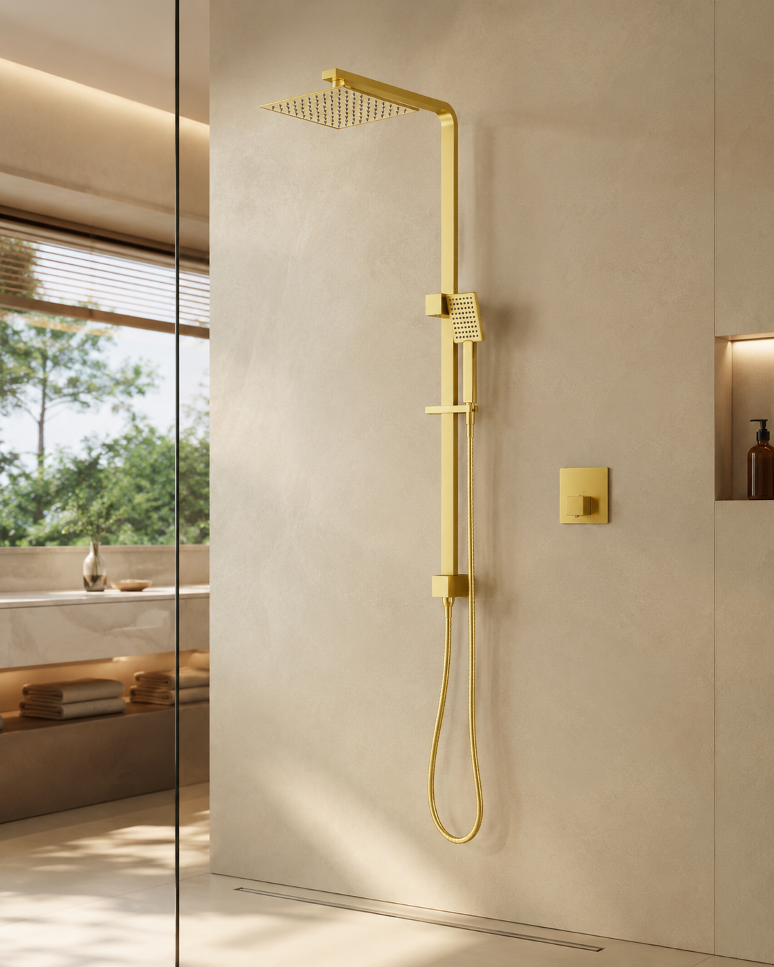 Trvaller Square Rail Shower with Overhead - Brushed Gold