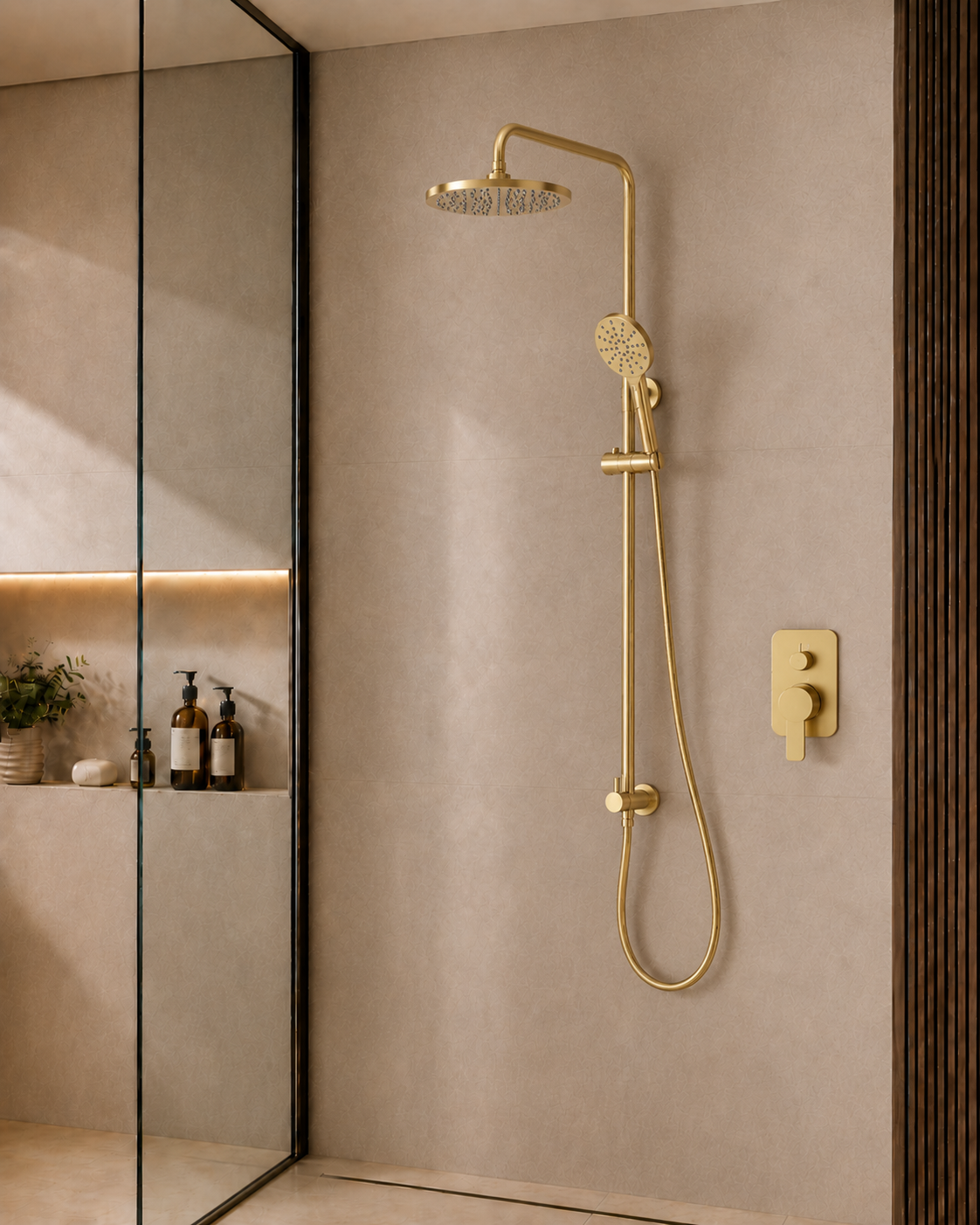 Val Round Rail Shower Set - Brushed Gold