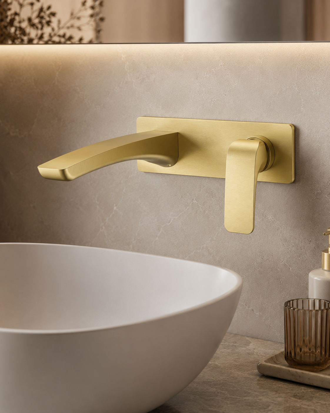 Trvaller Basin Wall Mixer With Spout -Brushed Gold