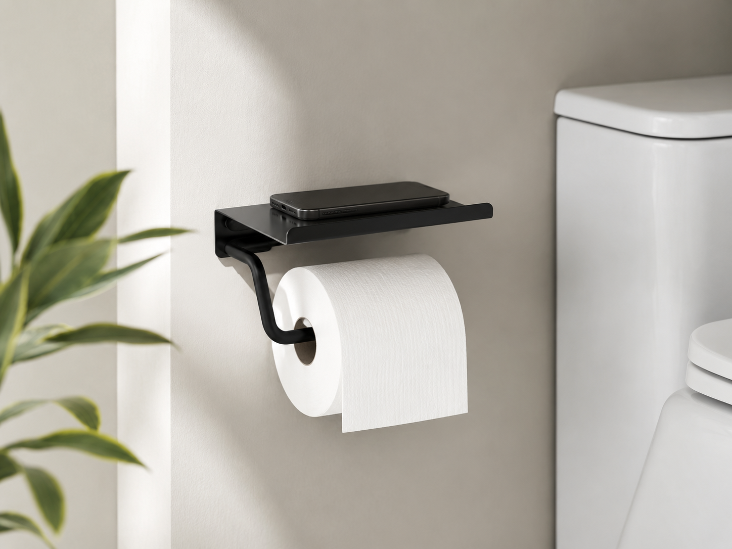 Leader Toilet Roll Holder with Shelf - Matte Black
