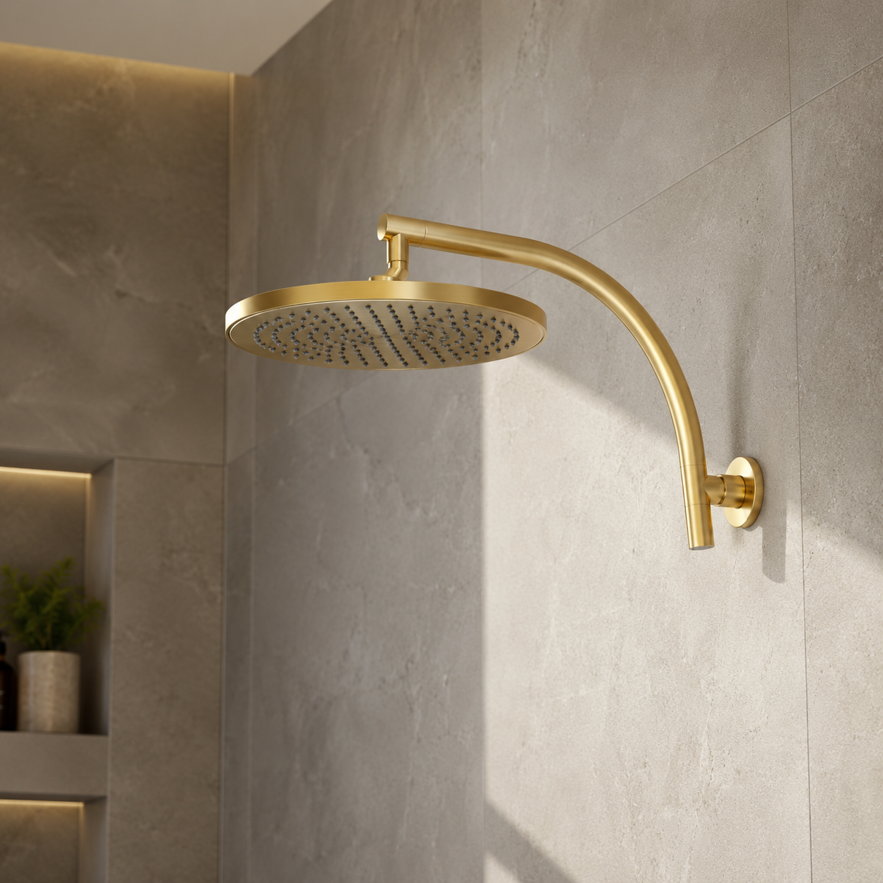 Val Round Arm and Head Shower Set - Brushed Gold