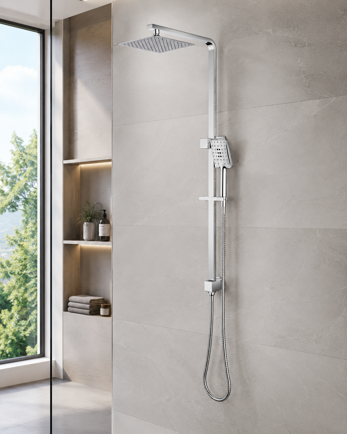 Sonar Square Rail Shower with Overhead - Chrome Plated