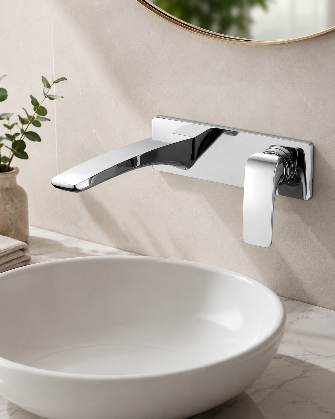 Trvaller Basin Wall Mixer With Spout - Chrome Plated
