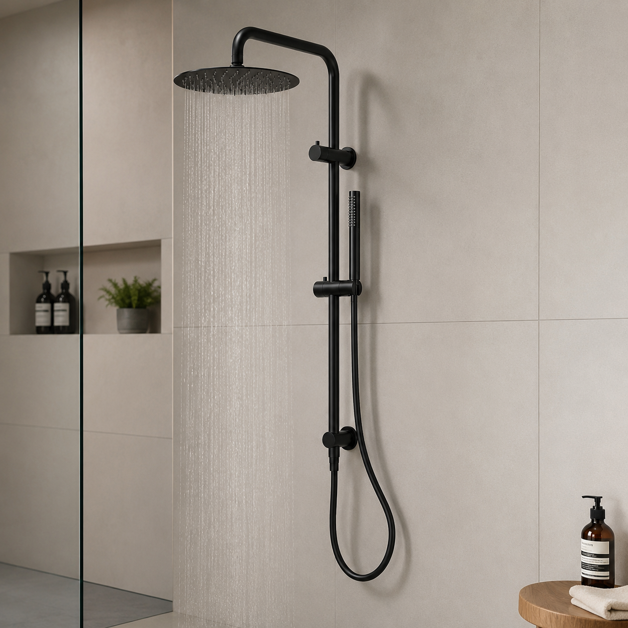Edge Round Rail Shower with Overhead - Gunmetal Grey