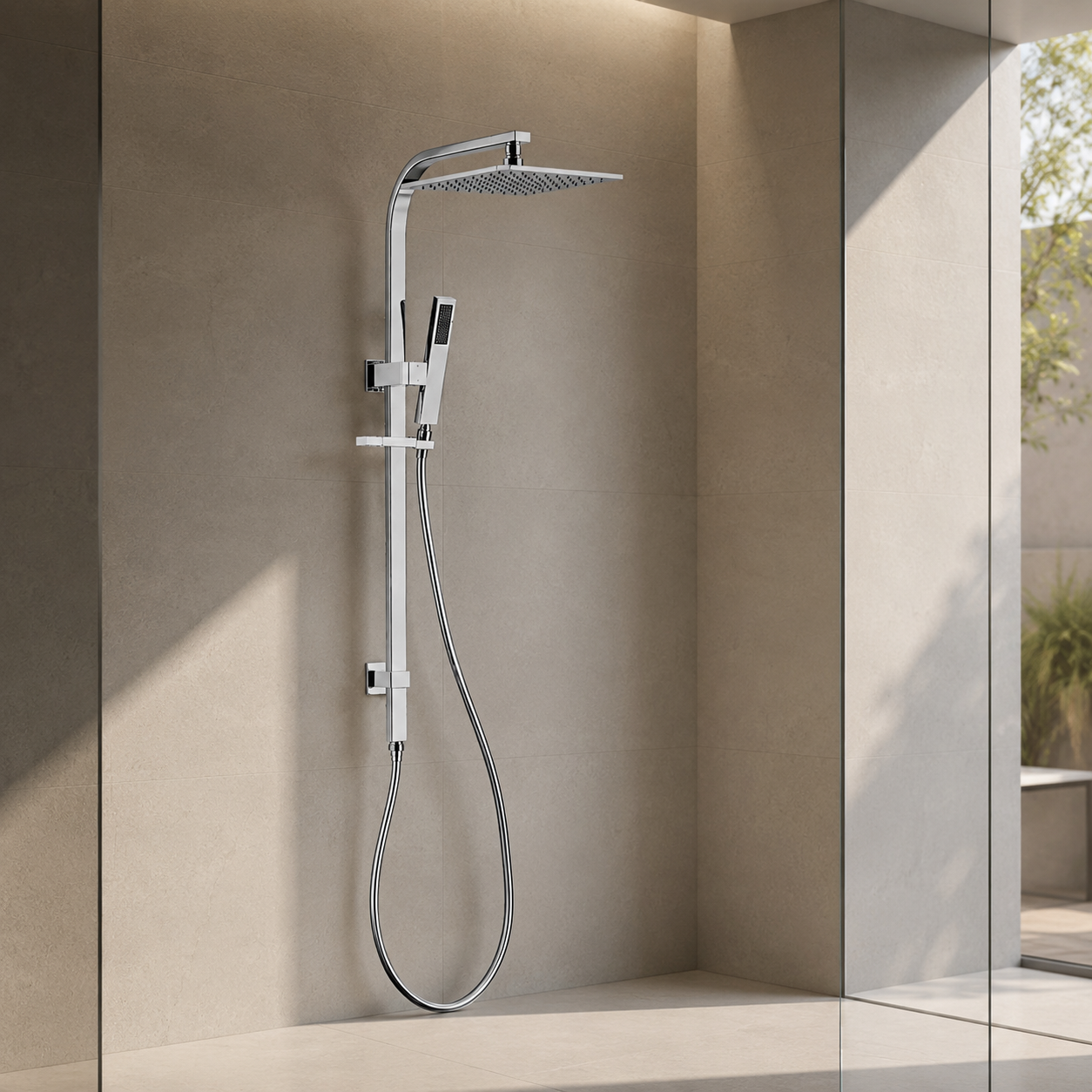 Edge Square Rail Shower with Overhead - Chrome Plated