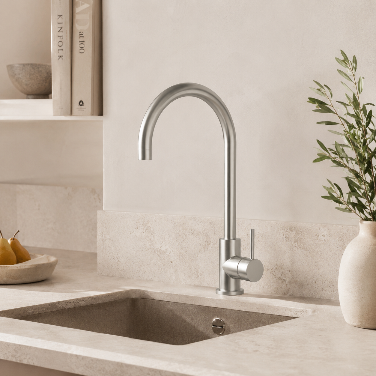 Willow Goose Kitchen Mixer - Brushed Stainless Steel