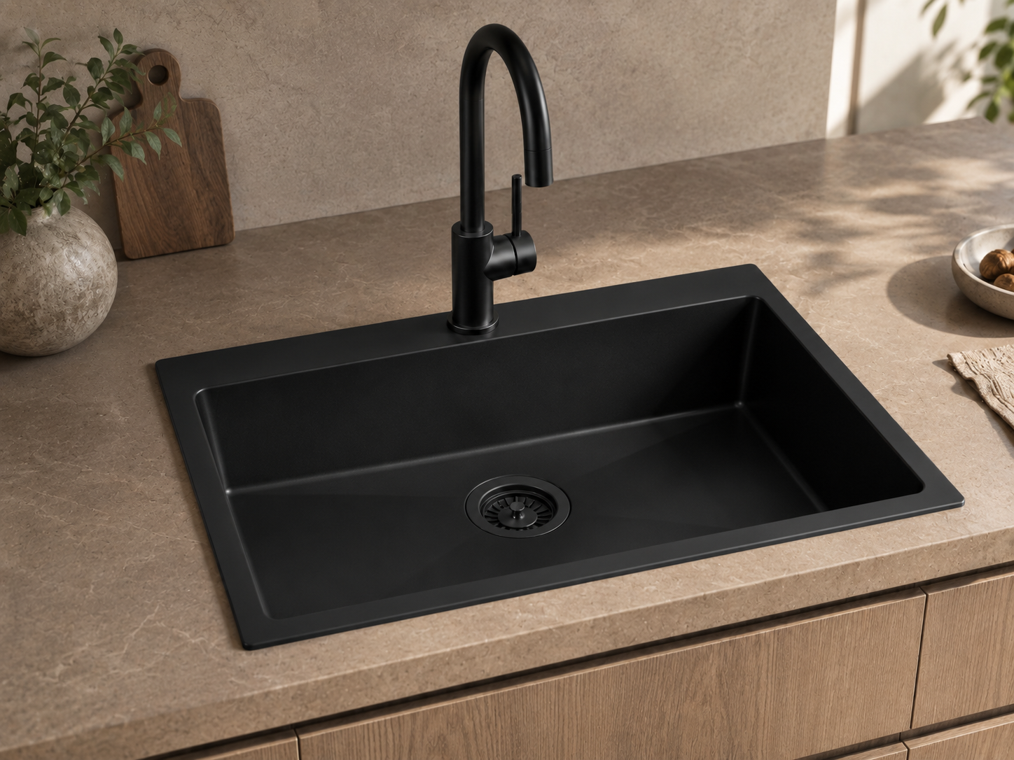 Sonar Hand-Made Single Bowl Kitchen Sink - Titanium Black