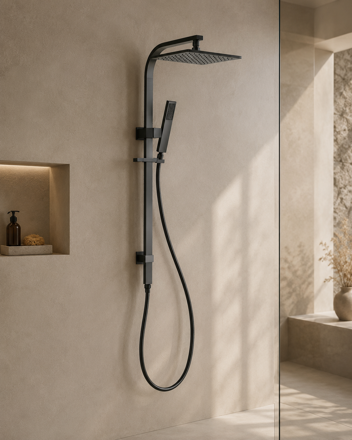 Edge Square Rail Shower with Overhead - Gunmetal Grey