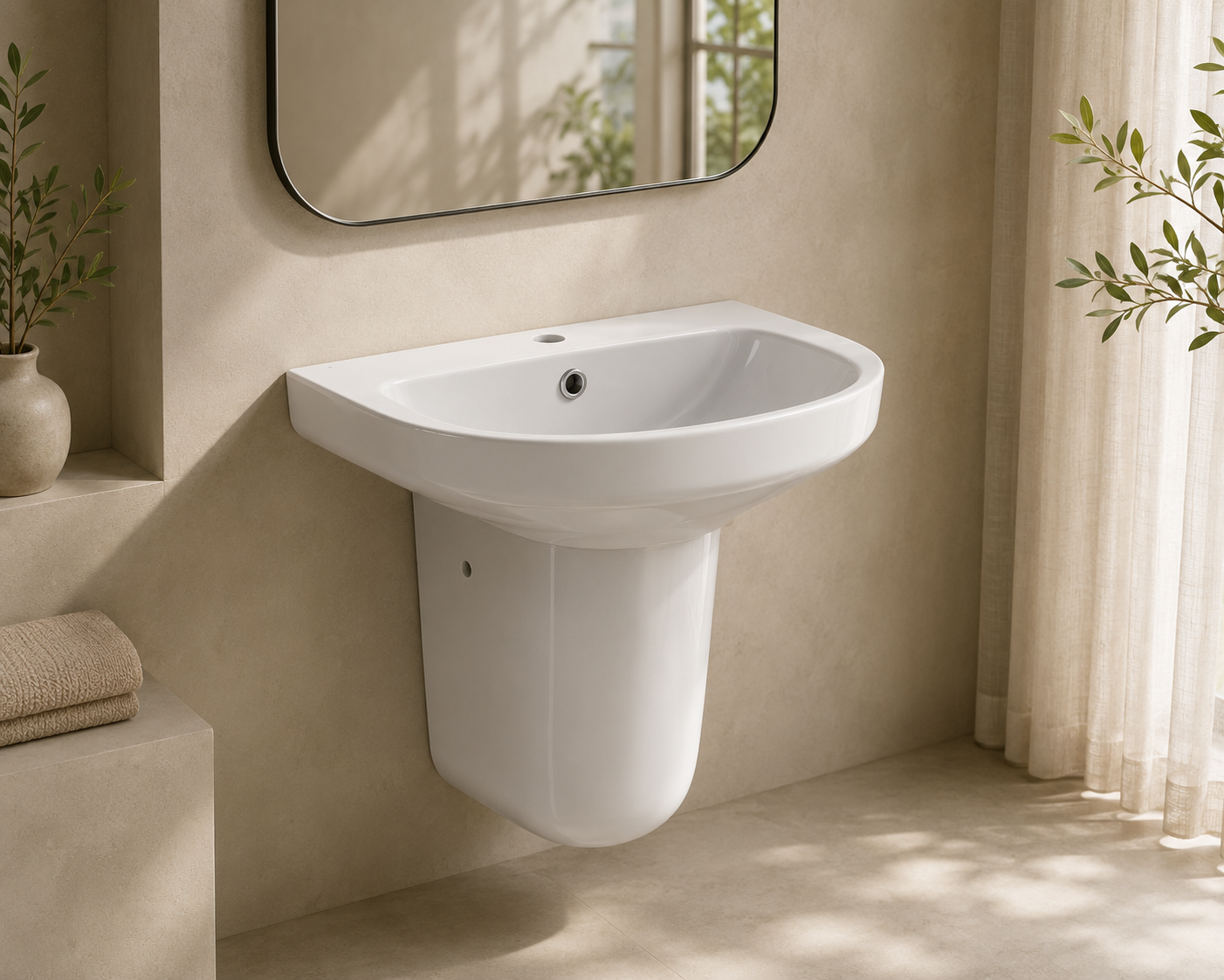 Caka Wall-hung Basin with Full-Pedestal