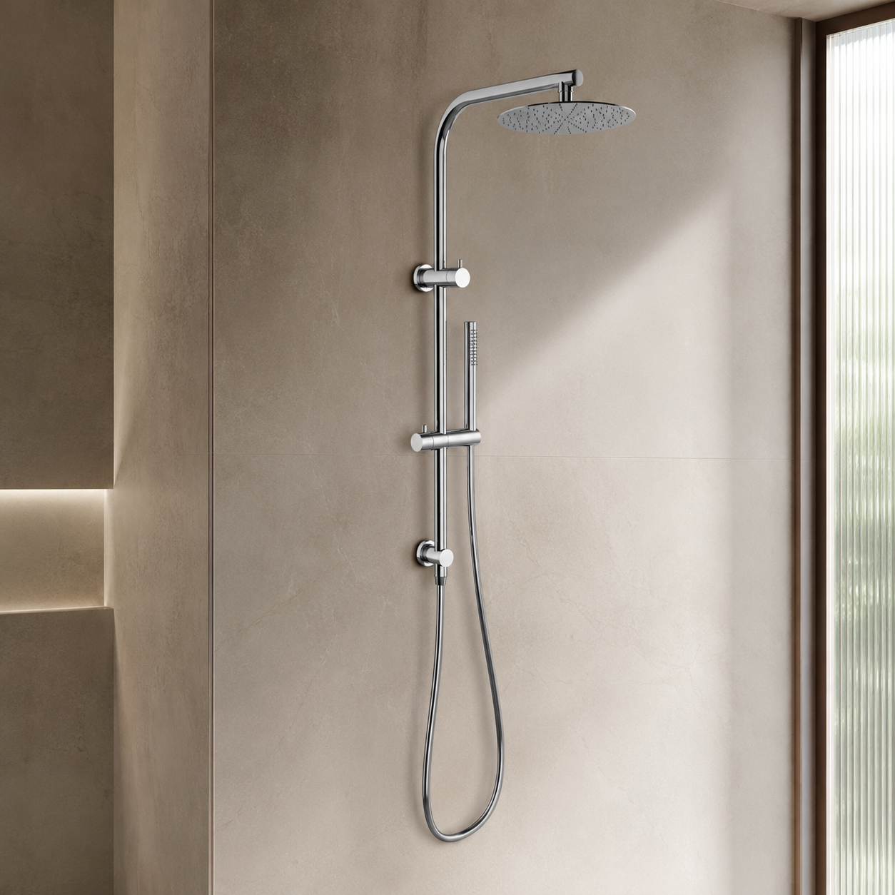 Edge Round Rail Shower with Overhead - Chrome Plated