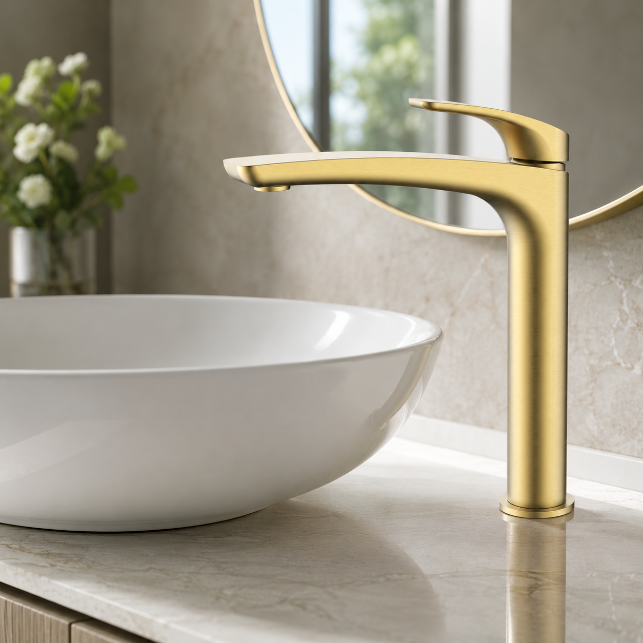 Trvaller Tower Basin Mixer - Brushed Gold