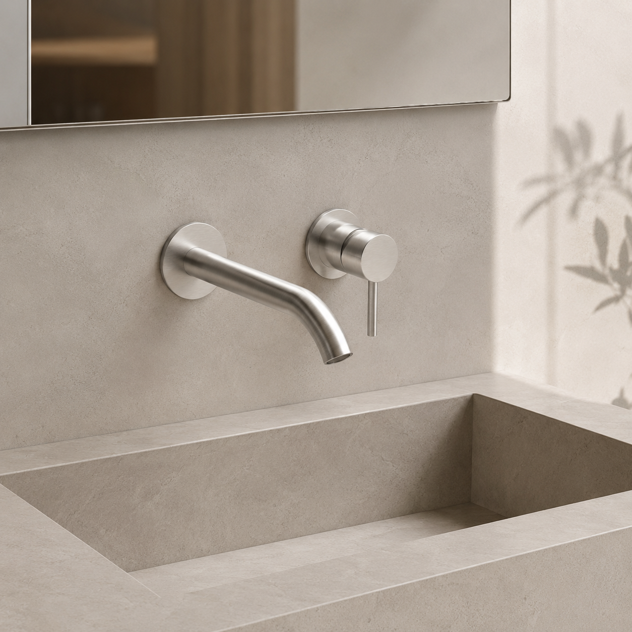 Willow Basin Mixer With Spout - Brushed Stainless Steel