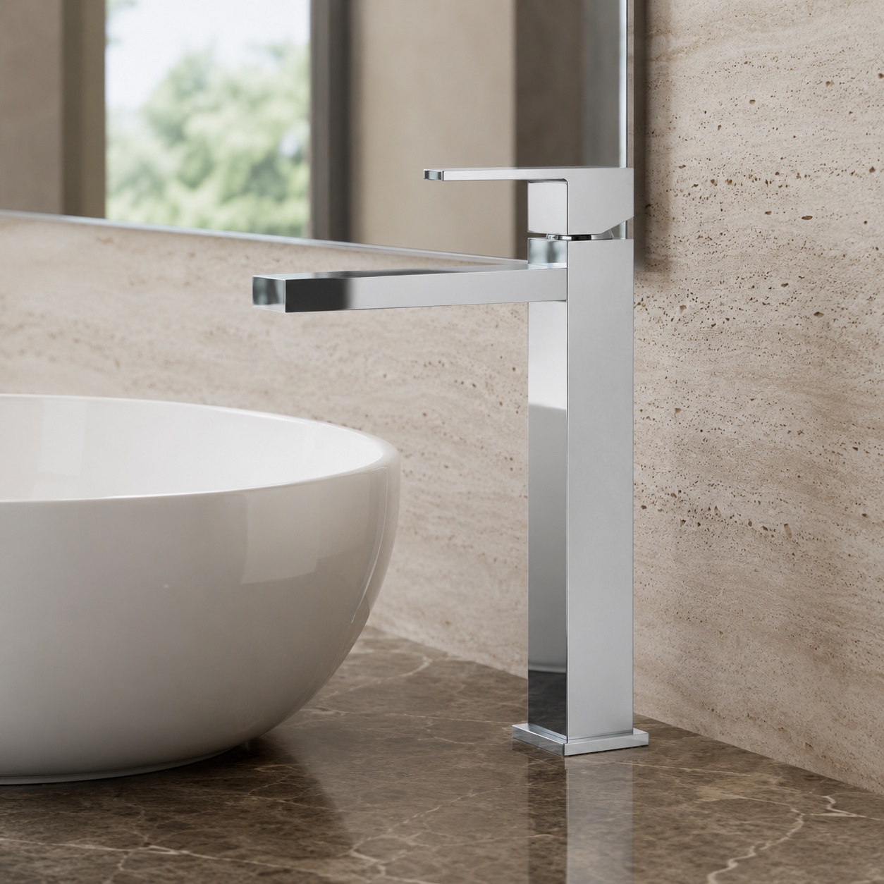 Corner Tower Basin Mixer - Chrome Plated