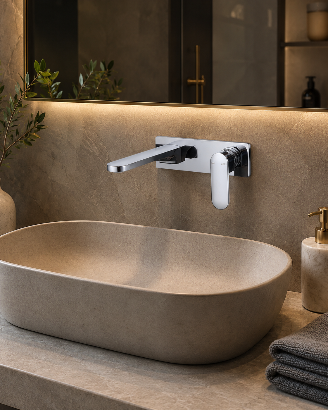 Sonar Basin Wall Mixer With Spout - Chrome Plated