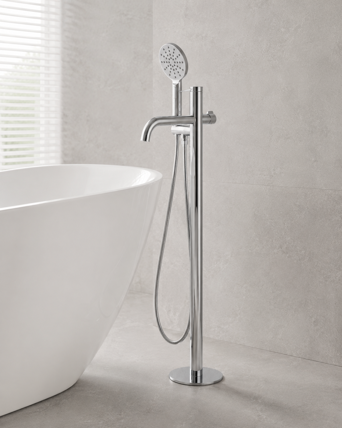 Val Free-standing Bathtub Mixer With Handset - Chrome Plated