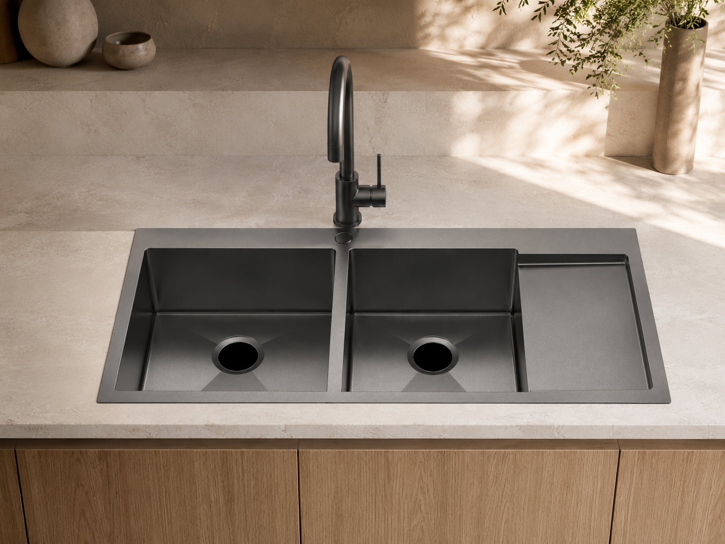 Trvaller Hand-Made Double Kitchen Sink - Titanium Black