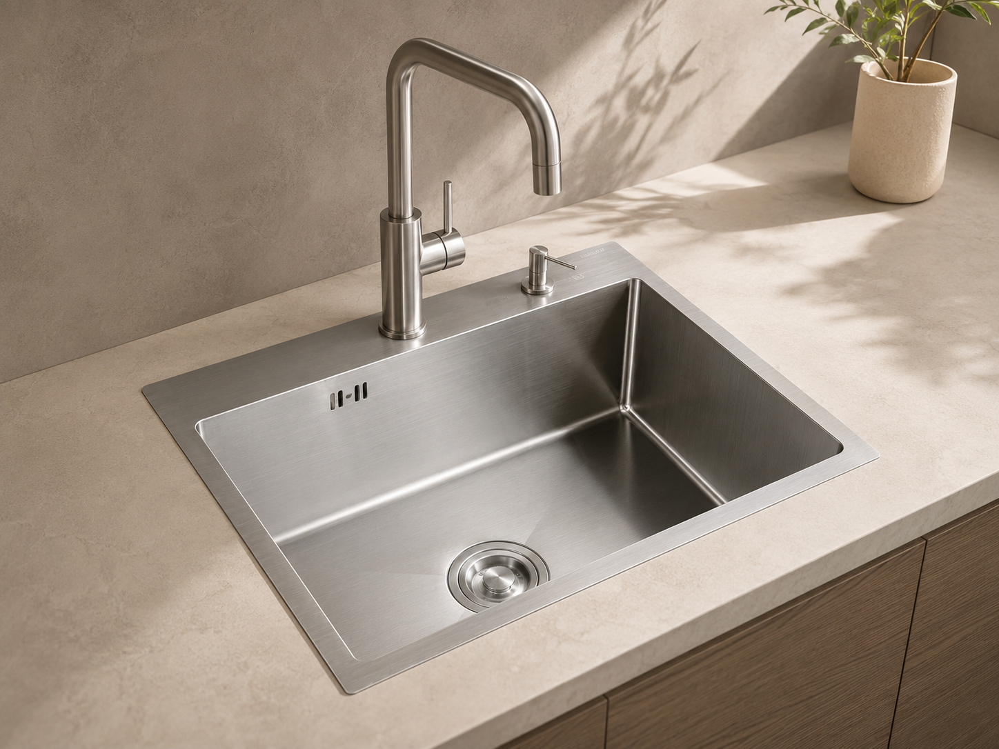 Sonar Hand-Made Single Bowl Kitchen Sink - Brushed Stainless Steel