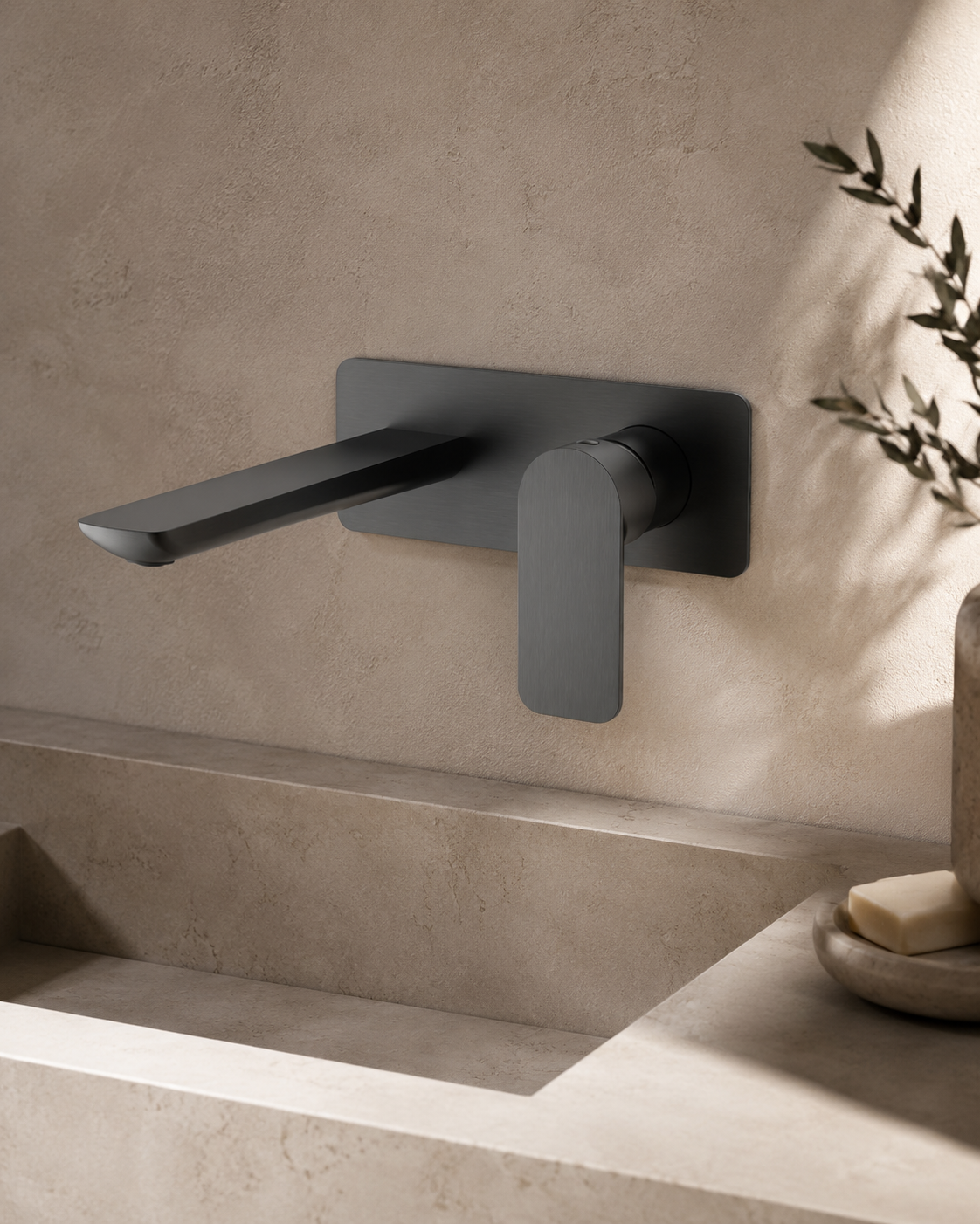 Edge Basin Wall Mixer With Spout - Gunmetal Grey